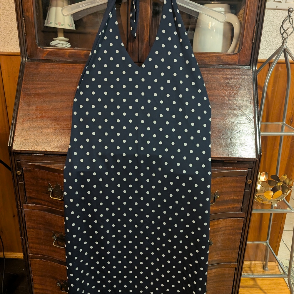 Jones New York Navy Polka Dot Backless Dress